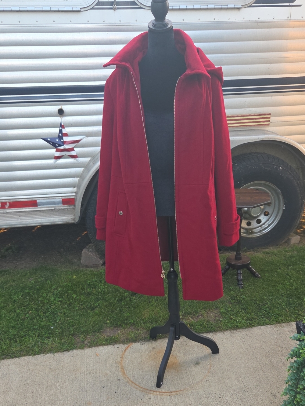 Michael Kors Size 2X Classic Red Hooded Wool Coat